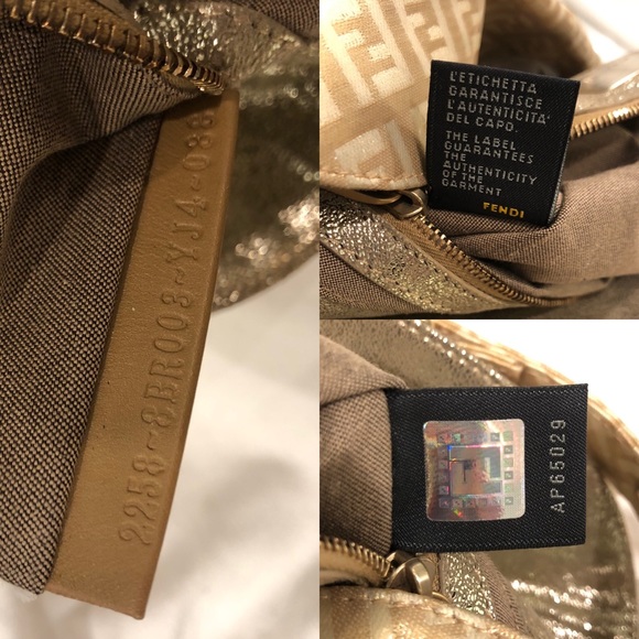 Fendi Baguette Double Flap Bag Zucca FF Canvas Coated Gold Authentic Vintage - Picture 10 of 11